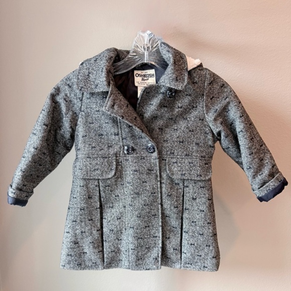 Y2K inspired OshKosh girls size 5 tweed wool blend pea coat with bows and hood